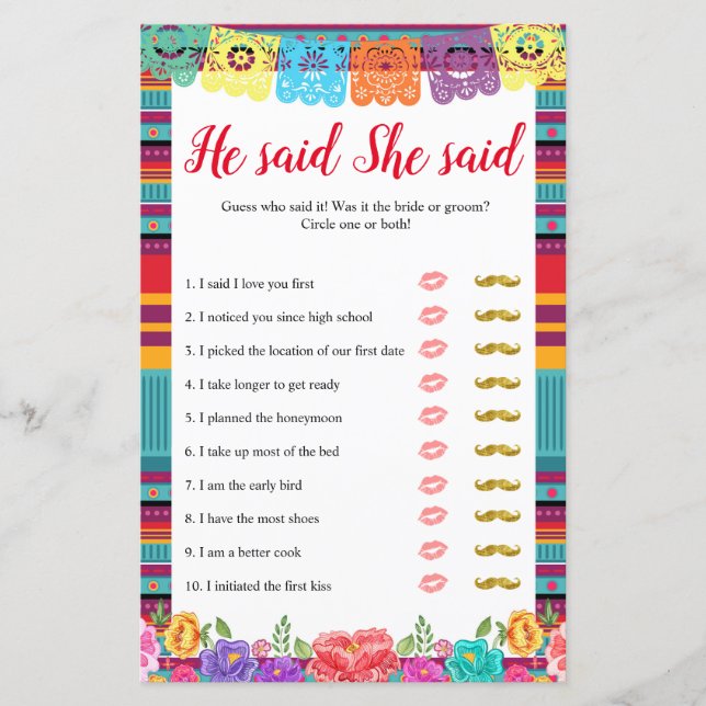 Fiesta  nacho average he said she said games card (Front)