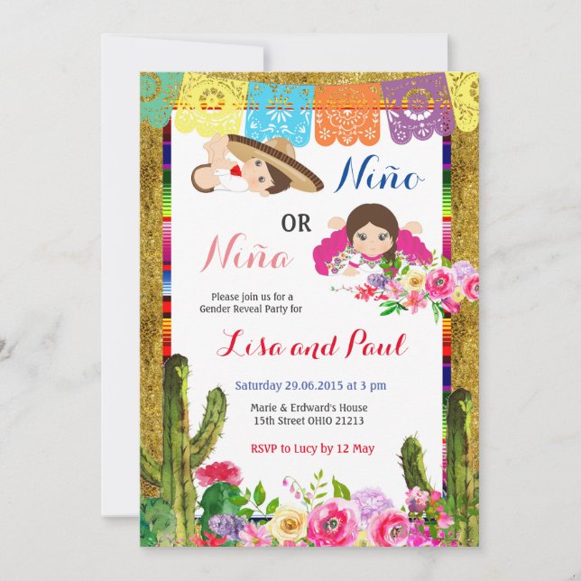 Fiesta Niño or Niña Gender Reveal Invitation (Front)