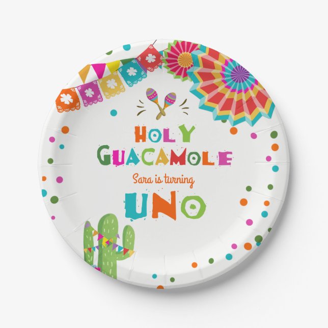 Fiesta Paper Plates Cactus Mexican Holy Guacamole (Front)