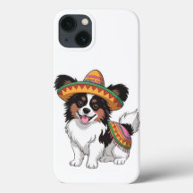 Fiesta Papillon Dog Wearing Sombrero and Sarape