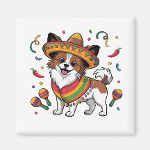 Fiesta Papillon Dog Wearing Sombrero and Sarape