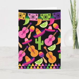 Fiesta Party Sombrero Cactus Limes Peppers Maracas Card