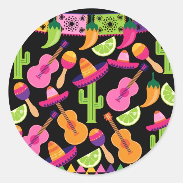 Fiesta Party Sombrero Cactus Limes Peppers Maracas Classic Round Sticker (Front)