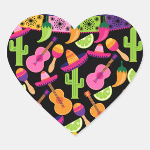 Fiesta Party Sombrero Cactus Limes Peppers Maracas Heart Sticker