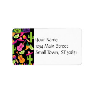 Fiesta Party Sombrero Cactus Limes Peppers Maracas Label