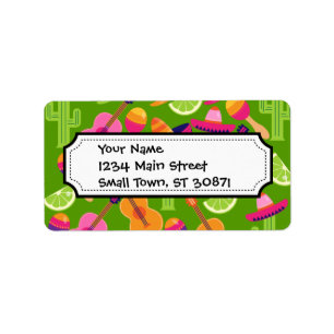 Fiesta Party Sombrero Cactus Limes Peppers Maracas Label