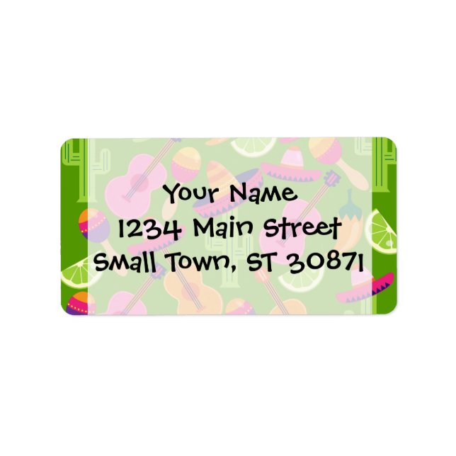 Fiesta Party Sombrero Cactus Limes Peppers Maracas Label (Front)