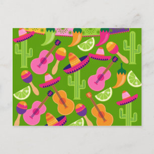 Fiesta Party Sombrero Cactus Limes Peppers Maracas Postcard