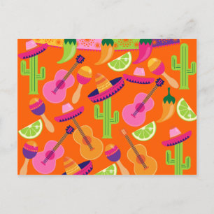 Fiesta Party Sombrero Cactus Limes Peppers Maracas Postcard