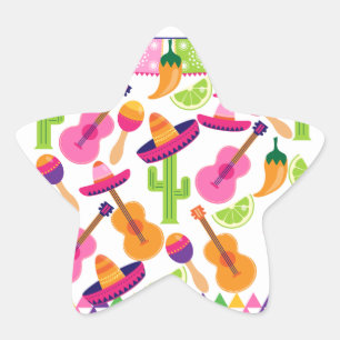 Fiesta Party Sombrero Cactus Limes Peppers Maracas Star Sticker