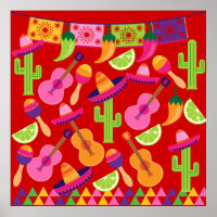 Fiesta Party Sombrero Limes Guitar Maraca Saguaro