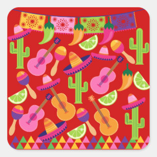 Fiesta Party Sombrero Limes Guitar Maraca Saguaro Square Sticker