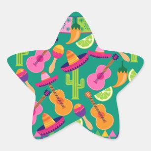 Fiesta Party Sombrero Limes Guitar Maraca Saguaro Star Sticker