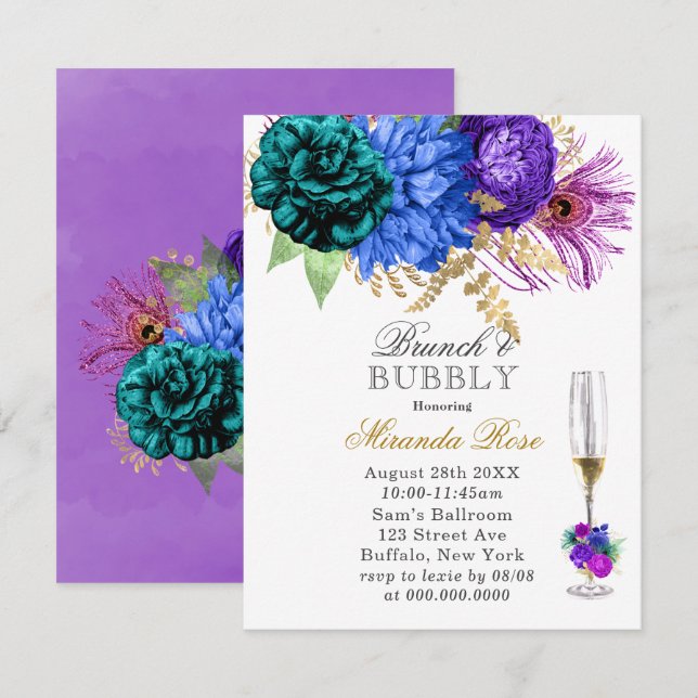 Fiesta Peacock Peony Brunch & Bubbly Invites (Front/Back)