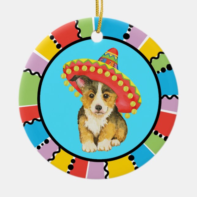 Fiesta Pembroke Welsh Corgi Ceramic Ornament (Front)