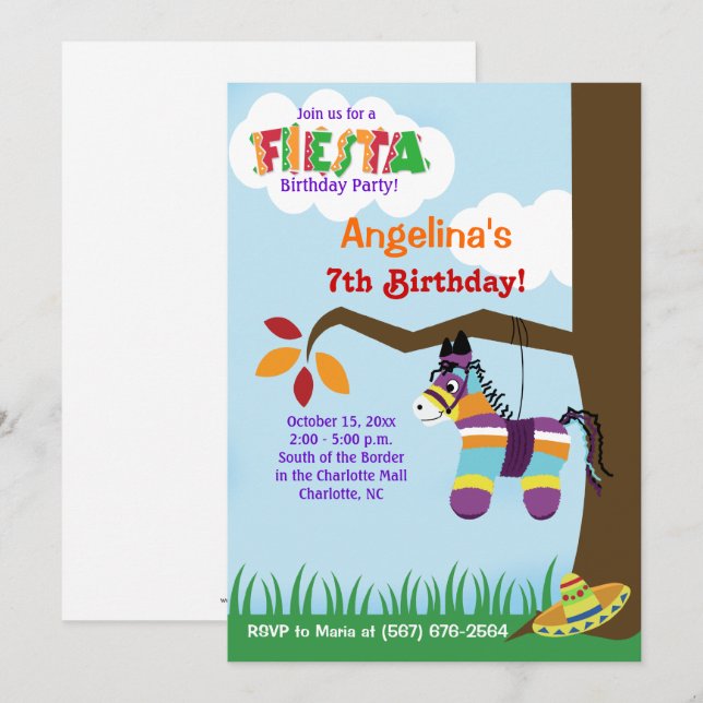 Fiesta Pinata Cinco de Mayo Birthday Invitations (Front/Back)