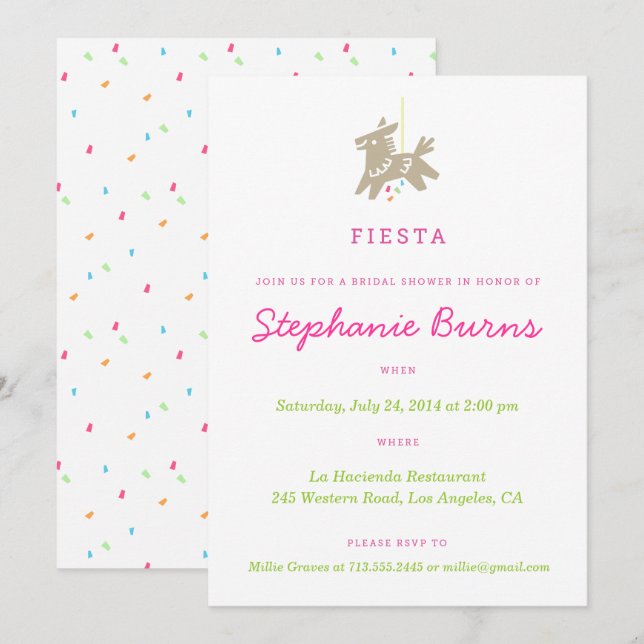 Fiesta Piñata Fun Bridal Shower Invitations (Front/Back)