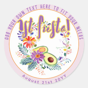FIESTA Pink Avocado Folkart Flowers Custom Classic Round Sticker