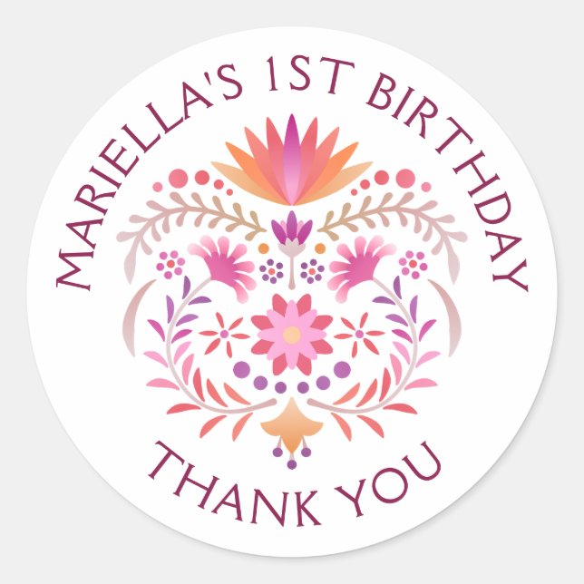 Fiesta Pink Birthday Shower Wedding Classic Round Sticker (Front)