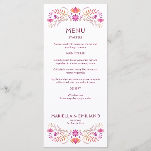 Fiesta Pink Birthday Shower Wedding Menu (Front)