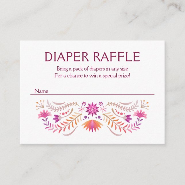 Fiesta Pink Diaper Raffle Baby Shower Enclosure Card (Front)