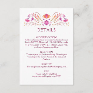 Fiesta Pink Wedding Details Enclosure Card