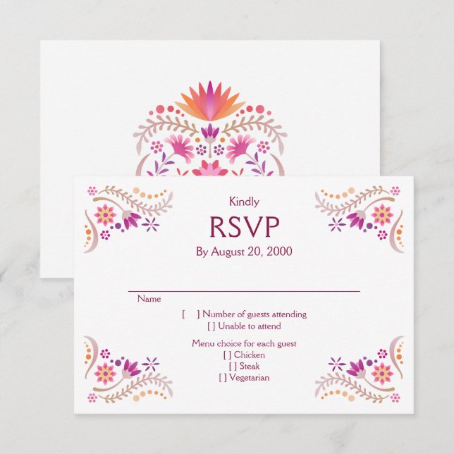 Fiesta Pink Wedding Quinceañera RSVP (Front/Back)