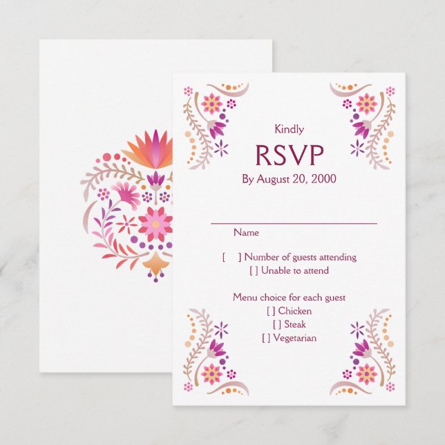 Fiesta Pink Wedding Quinceañera RSVP (Front/Back)