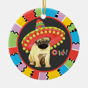 Fiesta Pug Ceramic Tree Decoration