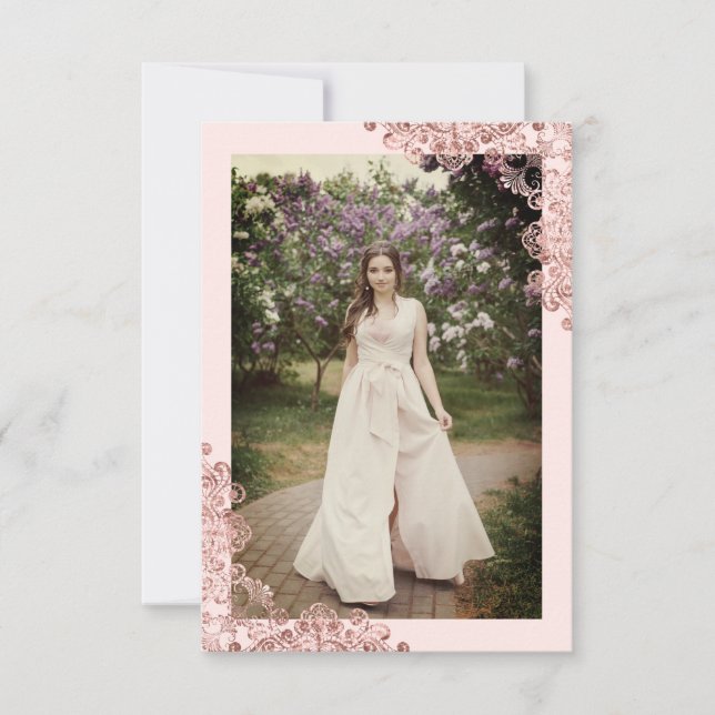 Fiesta Quinceañera Español Efecto Encaje Oro Rosa (Front)