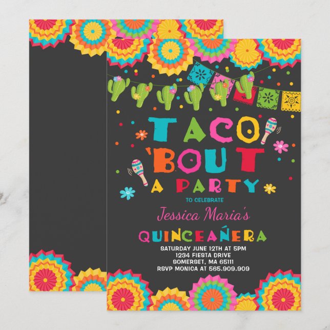 Fiesta Quinceanera Invitation Taco Bout A Party (Front/Back)