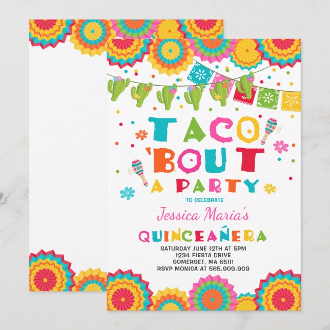 Fiesta Quinceanera Invitation Taco Bout A Party (Front/Back)