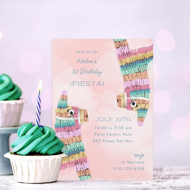 Fiesta Rainbow Llama Piñata 1st Birthday Invitation (Creator Uploaded)