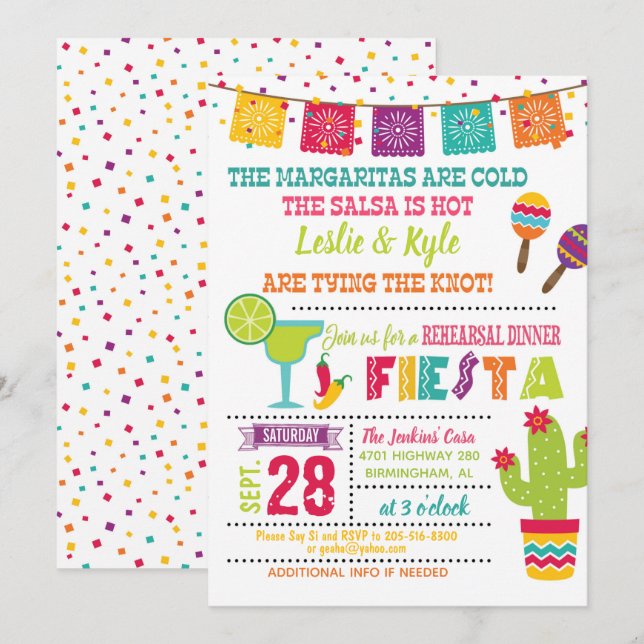 Fiesta Rehearsal Dinner Invitation - White (Front/Back)