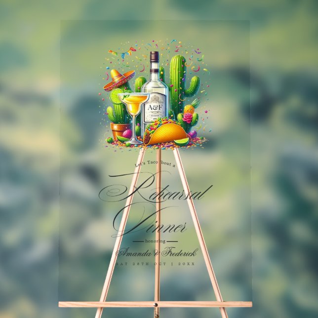 Fiesta Rehearsal Dinner Tacos & Tequila Welcome Acrylic Sign (Neutral)