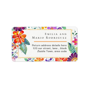 FIESTA RSVP Return Address Postal Folkart Flowers Label