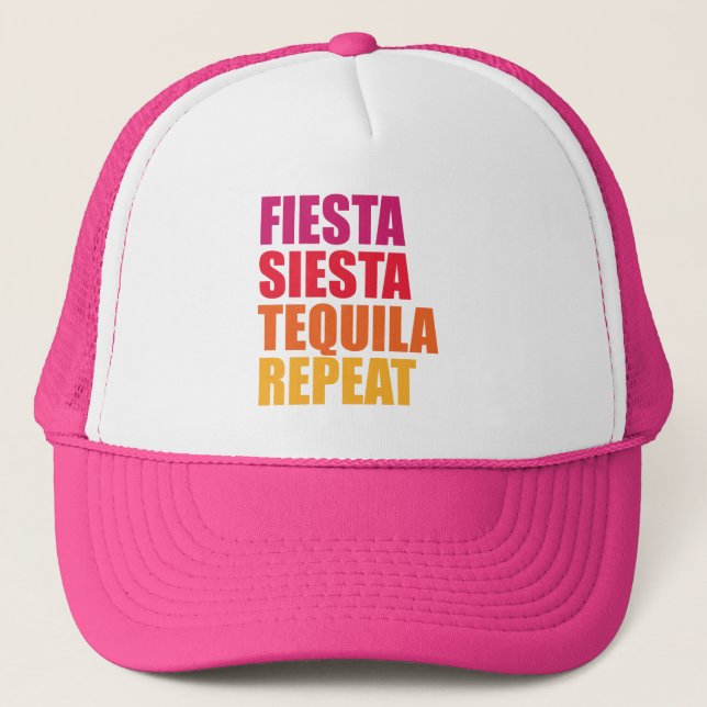 Fiesta, Siesta,Tequila Bachelorette Vacation Trucker Hat (Front)
