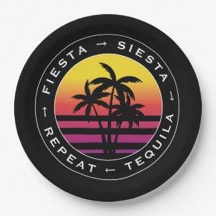 Fiesta Siesta Tequila Repeat Bachelorette Party Paper Plate