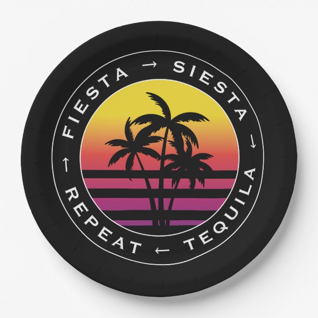 Fiesta Siesta Tequila Repeat Bachelorette Party Paper Plate (Front)