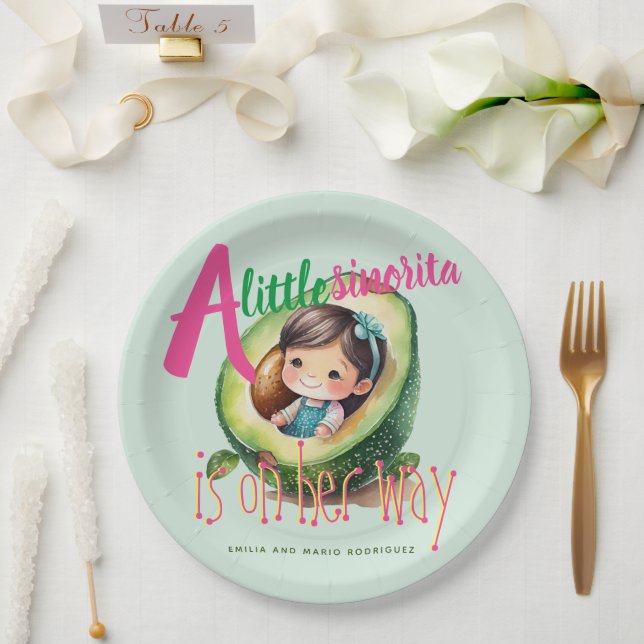 Fiesta Sinorita Baby Girl Shower Partyware Avocado Paper Plate (Wedding)