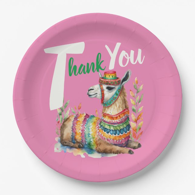 Fiesta Sinorita Baby Girl Shower Partyware Llama Paper Plate (Front)