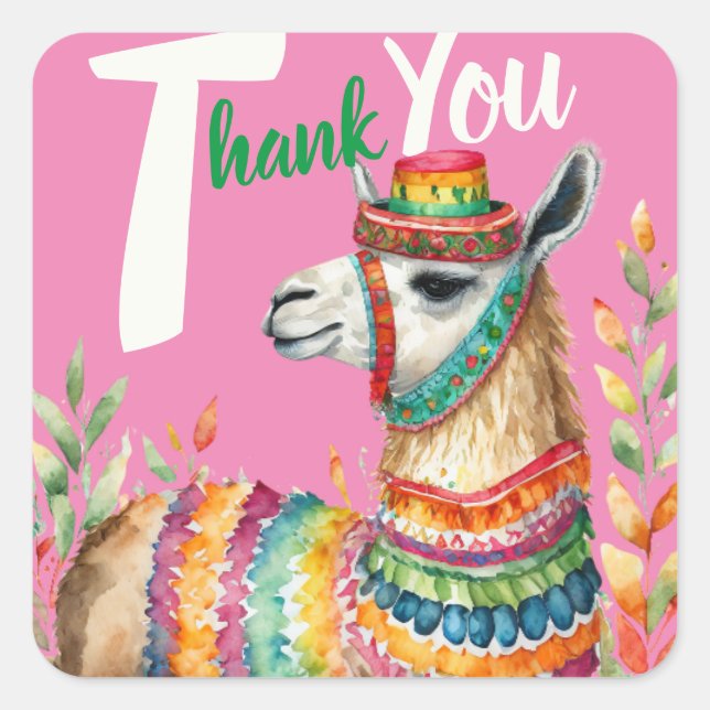 Fiesta Sinorita Baby Girl Shower Partyware Llama Square Sticker (Front)