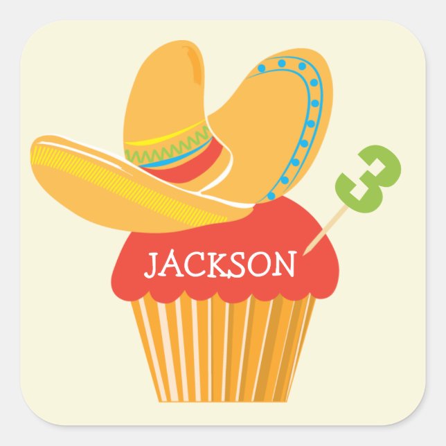 Fiesta Sombrero Cupcake Personalised Sticker (Front)