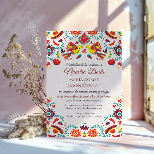 Fiesta Sombrero Folk Art Spanish Wedding Invitation