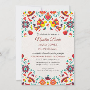 Fiesta Sombrero Folk Art Spanish Wedding Invitation