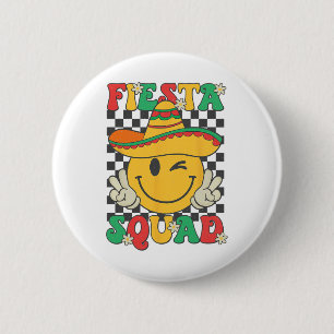 Fiesta Squad Cinco De Mayo Smile Chequered Mexican 6 Cm Round Badge
