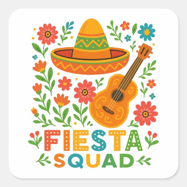Fiesta Squad – Colourful Party Vibes Square Sticker (Front)