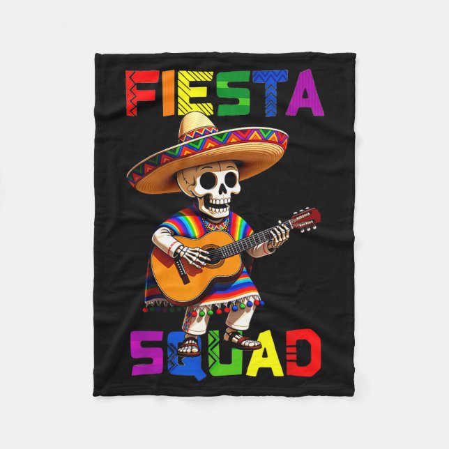 Fiesta squad design cinco de mayo skeleton sombrer fleece blanket (Front)