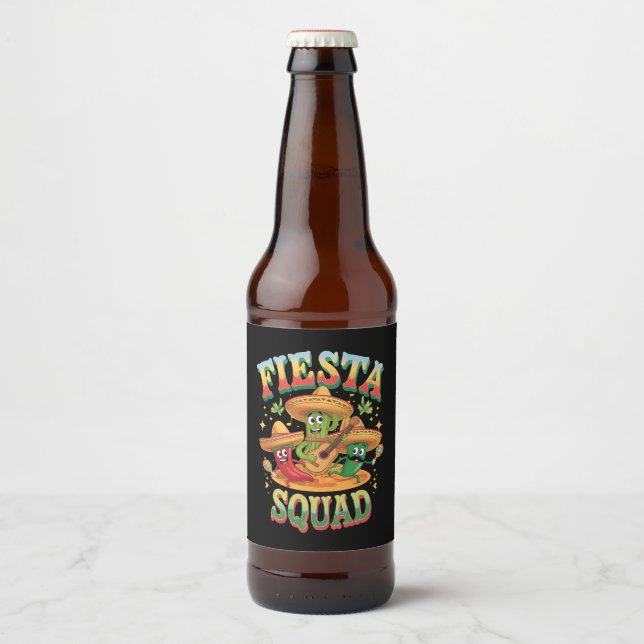 Fiesta Squad Funny Cinco De Mayo Mexican Party Beer Bottle Label (Front)