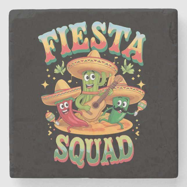 Fiesta Squad Funny Cinco De Mayo Mexican Party Stone Coaster (Front)